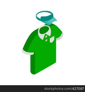 Green man polo shirt and blue cap isometric 3d icon on a white background. Green man polo shirt and blue cap isometric icon
