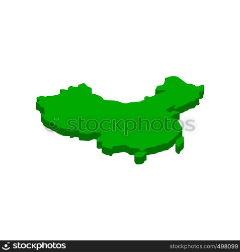 Green map of China icon in isometric 3d style on a white background. Green map of China icon, isometric 3d style