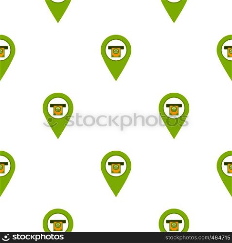 Green map pin pointer with ATM sign pattern seamless flat style for web vector illustration. Green map pin pointer with ATM sign pattern flat