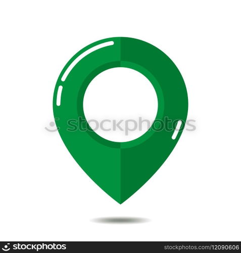 Green map pointer - vector illustration. Map pointer icon on white background. Illustration of green navigation marker with shadow.. Green map pointer - vector illustration.