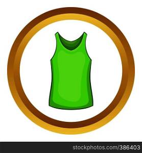 Green mens t-shirt vector icon in golden circle, cartoon style isolated on white background. Green mens t-shirt vector icon