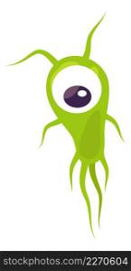 Green microbe. One eye monster in funny cartoon style isolated on white background. Green microbe. One eye monster in funny cartoon style
