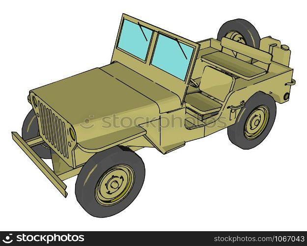 Green military jeep, illustration, vector on white background.