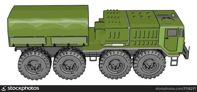 Green military vehicle, illustration, vector on white background.