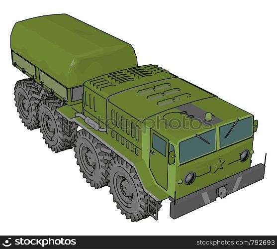 Green military vehicle, illustration, vector on white background.