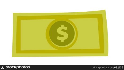 Green money banknote with dollar sign vector cartoon illustration isolated on white background.. Dollar money banknote vector cartoon illustration.