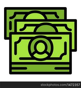 Green money cash icon. Outline green money cash vector icon for web design isolated on white background. Green money cash icon, outline style