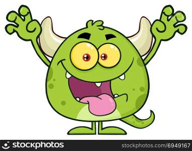 Green Monster Cartoon Emoji Character Scaring. Illustration Isolated On White Background
