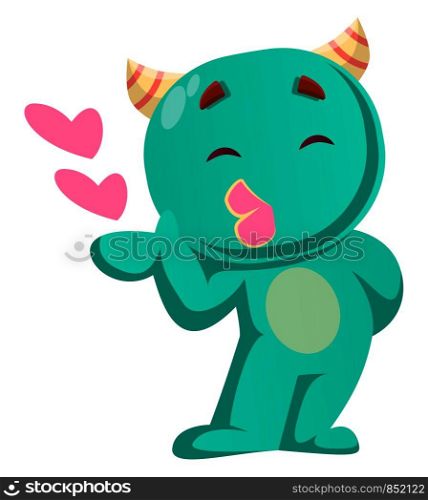 Green monster sending kisses vector illustration