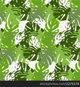 Green monstera leaves seamless tropical pattern art design stock vector