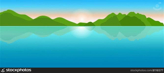 Green mountain and sea vector landscape background design