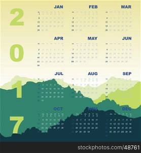 Green mountain view of 2017 calendar, stock vector