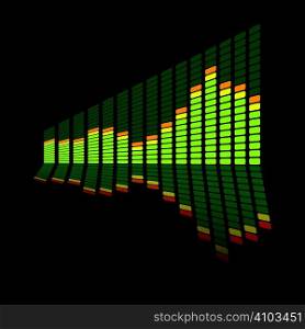 Green music inspired graphic equalizer with reflection and black background