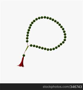 Green muslim prayer beads with red tassel icon in cartoon style isolated on white background. Muslim prayer beads icon, cartoon style
