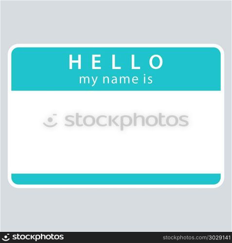 Green Name Tag My Name Is. Use it in all your designs. Green blank name tag sticker HELLO my name is rounded rectangular badge. Quick and easy recolorable graphic element in technique vector illustration
