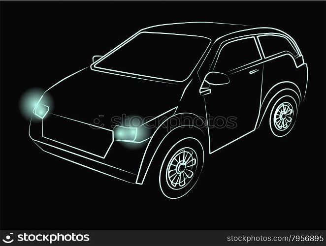 green neon car on a black background