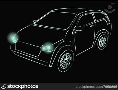 green neon car on a black background
