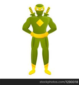 Green ninja superhero icon. Cartoon of green ninja superhero vector icon for web design isolated on white background. Green ninja superhero icon, cartoon style