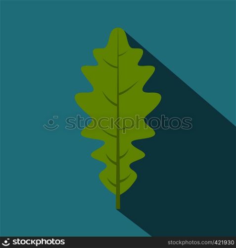 Green oak leaf icon. Flat illustration of green oak leaf vector icon for web isolated on baby blue background. Green oak leaf icon, flat style