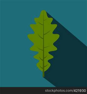 Green oak leaf icon. Flat illustration of green oak leaf vector icon for web isolated on baby blue background. Green oak leaf icon, flat style
