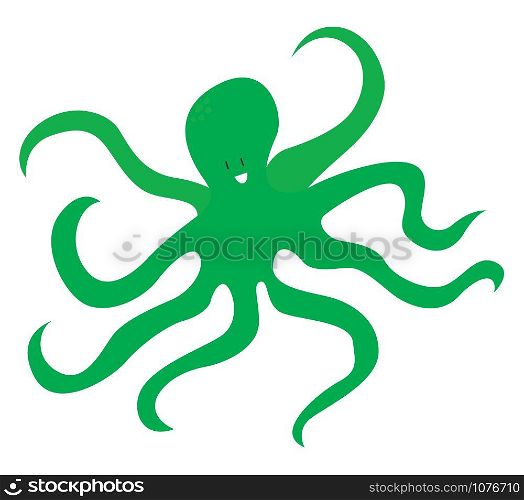 Green octopus, illustration, vector on white background.
