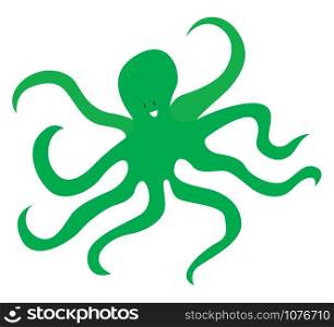 Green octopus, illustration, vector on white background.