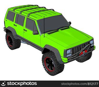 Green off road vehicle, illustration, vector on white background.