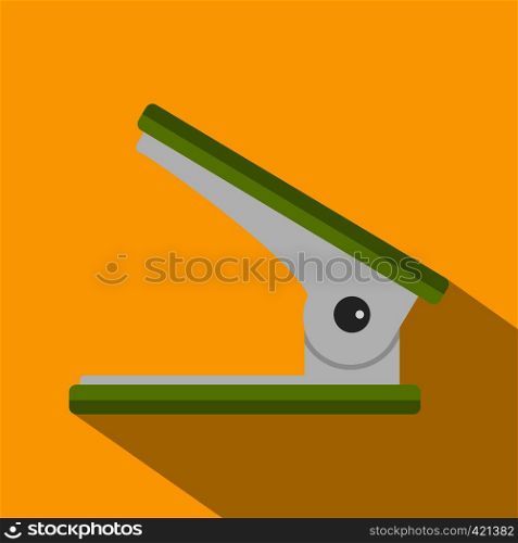 Green office hole punch icon. Flat illustration of green office hole punch vector icon for web isolated on yellow background. Green office hole punch icon, flat style