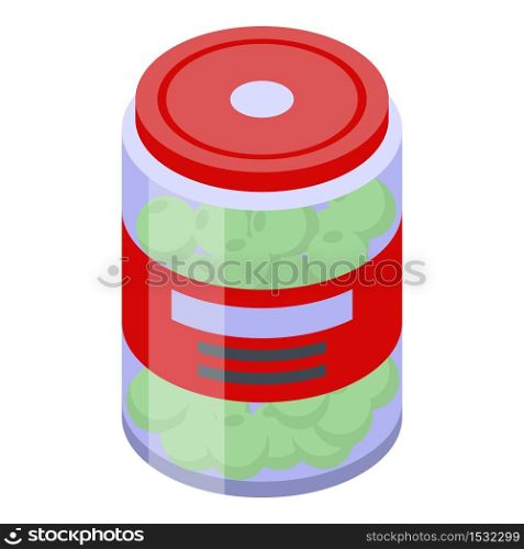 Green olive jar icon. Isometric of green olive jar vector icon for web design isolated on white background. Green olive jar icon, isometric style