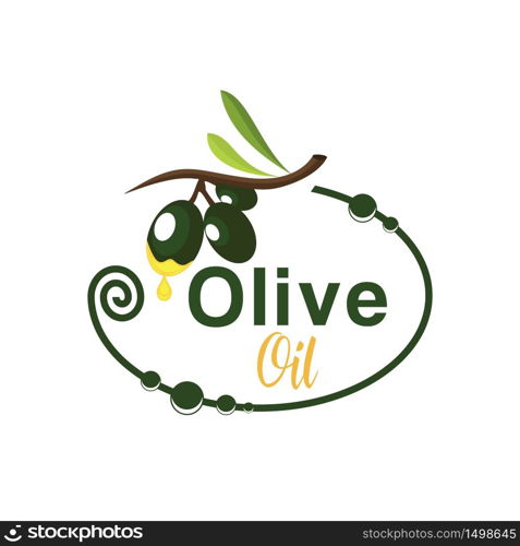 Green Olive Oil Fruit with Branch Leaf Badge Brand