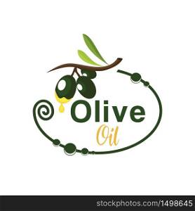Green Olive Oil Fruit with Branch Leaf Badge Brand