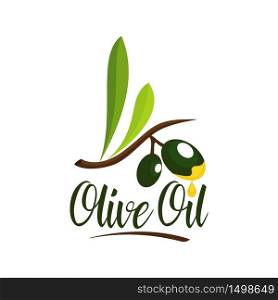Green Olive Oil Fruit Yellow Drop with Hand drawn Text