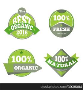 Green organic natural labels set. Green organic natural labels set. Natural and bio tag, vector illustation