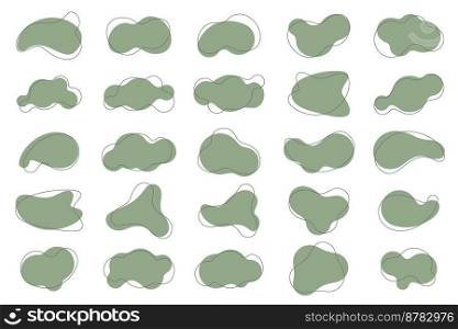 Green organic shapes set. Abstract irregular blots in minimal trendy design with outline circles. Vector forms for poster story frames.. Green organic shapes set. Abstract irregular blots in minimal trendy design with outline circles. Forms for poster story frames. Vector