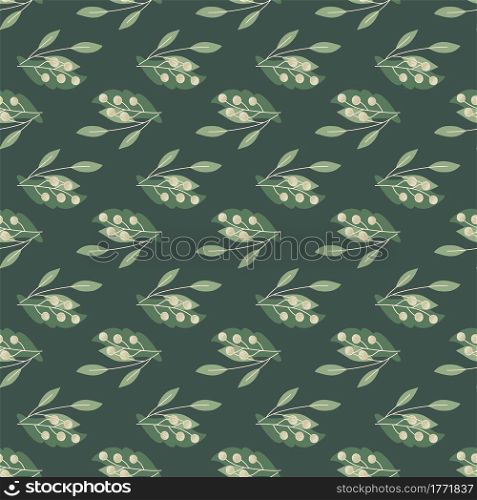 Green pale berry rowan silhouettes seamless pattern. Foliage shapes. Natural wild forest backdrop. Designed for fabric design, textile print, wrapping, cover. Vector illustration.. Green pale berry rowan silhouettes seamless pattern. Foliage shapes. Natural wild forest backdrop.