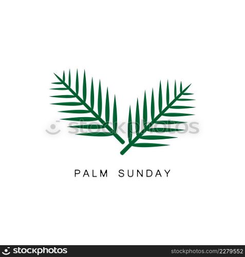Green palm leaves and the inscription Palm Sunday. Holiday logo. 