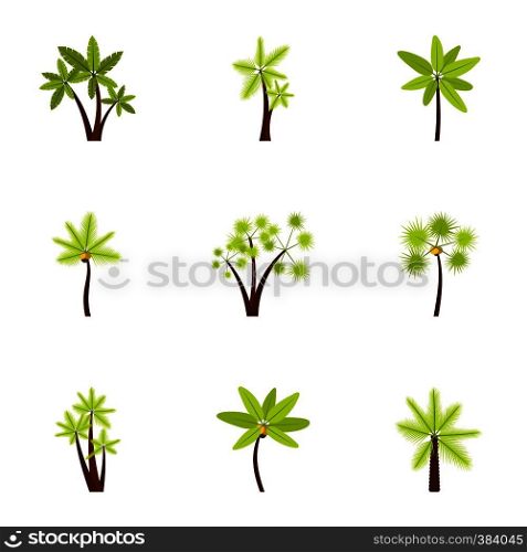 Green palms icons set. Flat illustration of 9 green palms vector icons for web. Green palms icons set, flat style