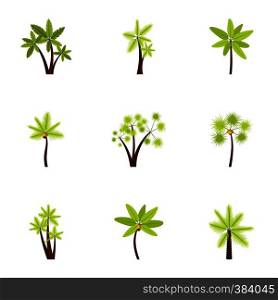 Green palms icons set. Flat illustration of 9 green palms vector icons for web. Green palms icons set, flat style