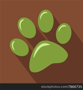 Green Paw Print Icon.Modern Flat Design