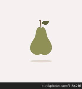 Green pear. Icon with shadow on a beige background. Fruit flat vector illustration