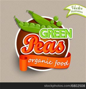 Green peas logo lettering typography food label or sticer. Concept for farmers market, organic food, natural product design.Vector illustration.