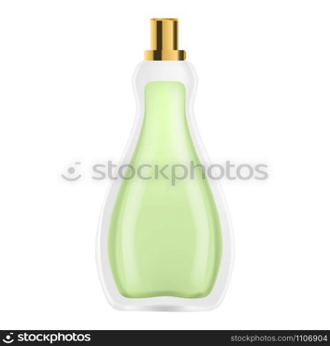 Green perfume bottle icon. Realistic illustration of green perfume bottle vector icon for web design isolated on white background. Green perfume bottle icon, realistic style