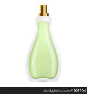 Green perfume bottle icon. Realistic illustration of green perfume bottle vector icon for web design isolated on white background. Green perfume bottle icon, realistic style