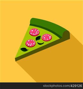 Green pizza with greens and sausage icon. Flat illustration of green pizza with greens and sausage vector icon for web. Green pizza with greens and sausage icon
