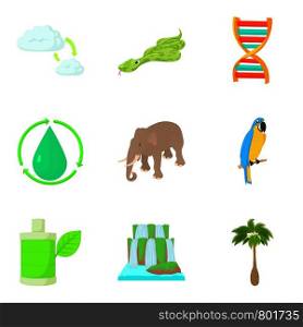 Green place icons set. Cartoon set of 9 green place vector icons for web isolated on white background. Green place icons set, cartoon style
