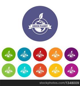 Green planet icons color set vector for any web design on white background. Green planet icons set vector color