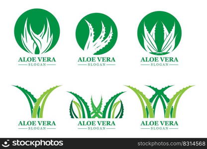 Green plant aloe vera logo vector icon symbol many benefits