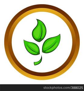 Green plant eco symbol vector icon in golden circle, cartoon style isolated on white background. Green plant eco symbol vector icon