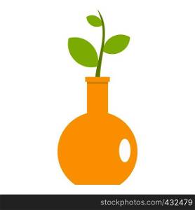 Green plant in a yellow vase icon flat isolated on white background vector illustration. Green plant in a yellow vase icon isolated