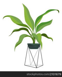 Green plant pot on glass stand. Urban jungle symbol isolated on white background. Green plant pot on glass stand. Urban jungle symbol